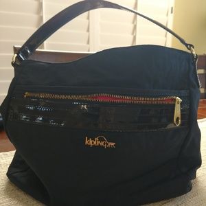 Kipling navy nylon & patton hobo style bag